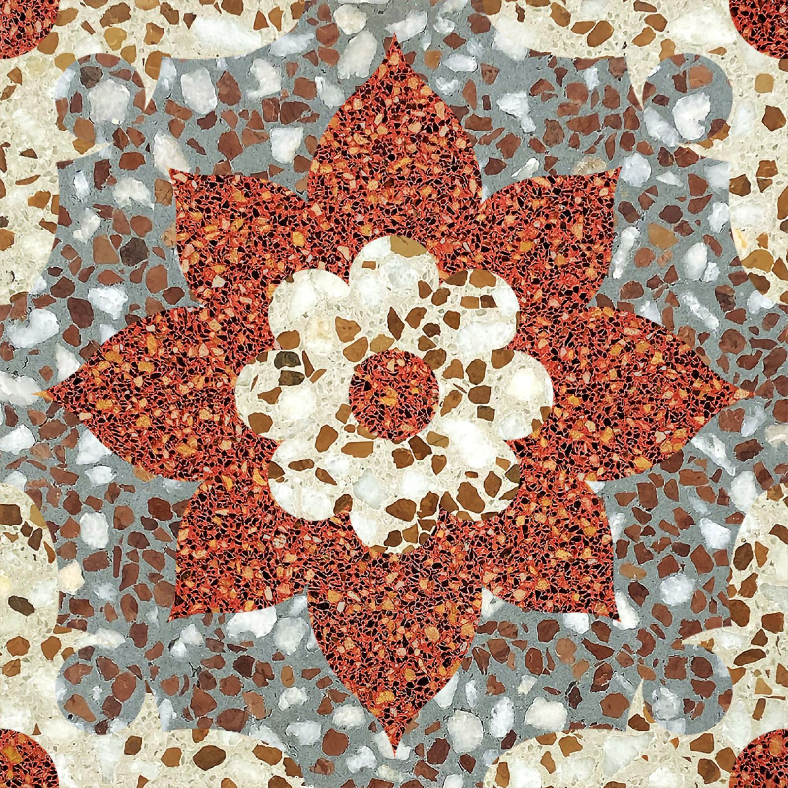 A 2039T prémium terrazzo stílusú burkolat, amely modern és klasszikus enteriőrbe egyaránt tökéletes választás. Díszítsd otthonod ezekkel a különleges csempelapokkal.