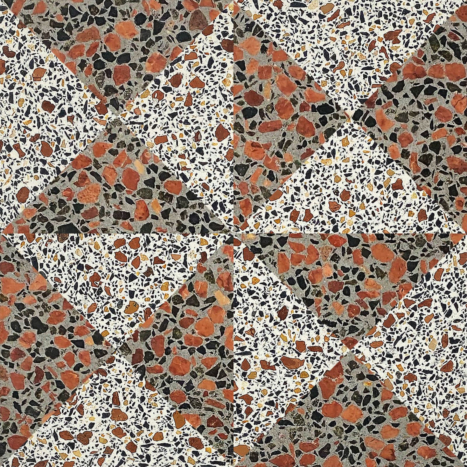 Az N2057T terrazzo nemcsak szép, hanem rendkívül tartós burkolat is, amely hosszú éveken át ellenáll a használatnak és az időjárás viszontagságainak.