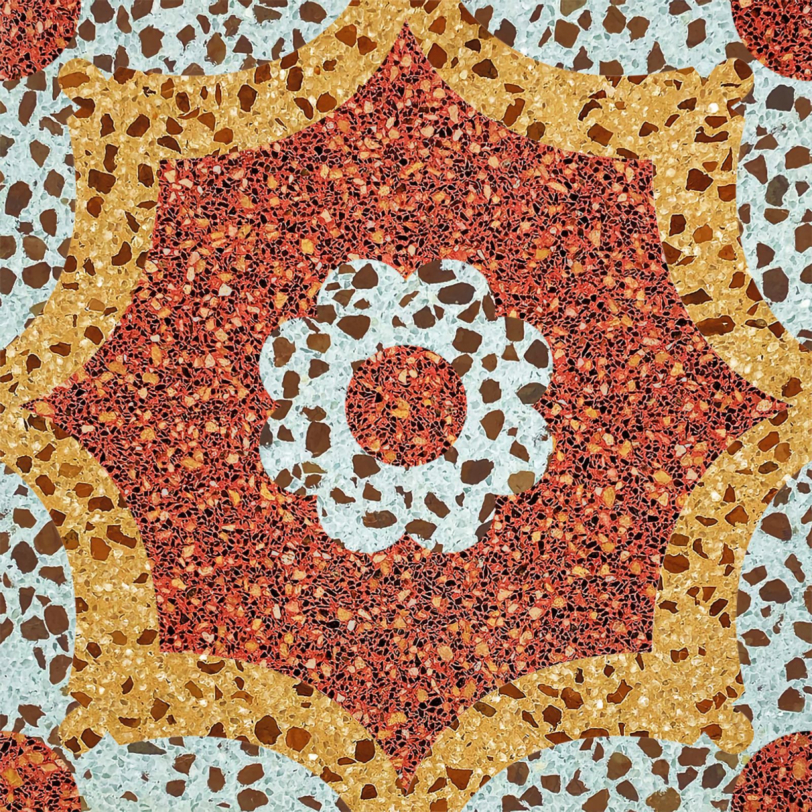 Az N2070T terrazzo burkolat természetes kőszemcsékkel készült, így időtálló és látványos megoldást kínál beltéri és kültéri felületekre is.