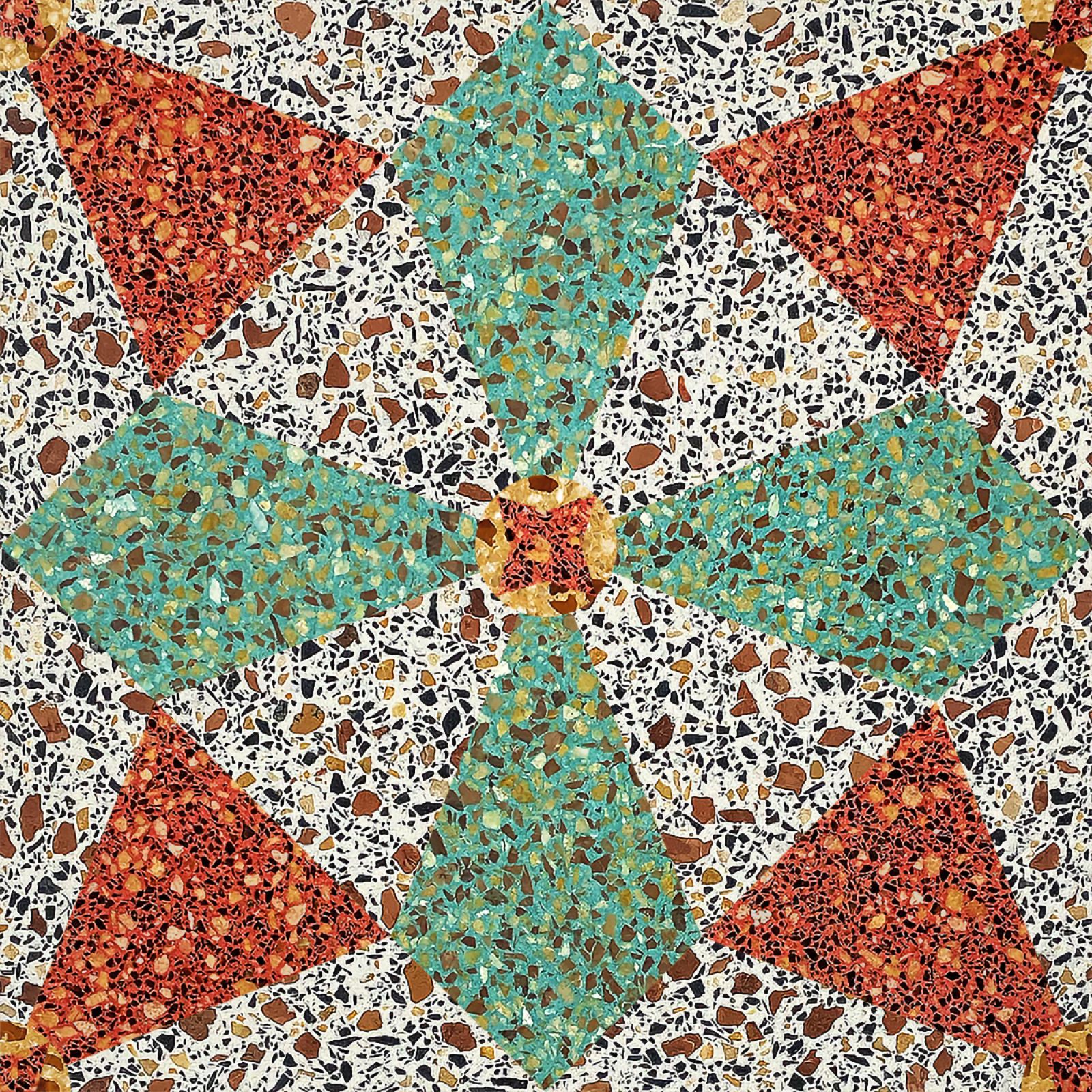Az N2075T terrazzo mintázatú burkolat szemet gyönyörködtető textúrája különleges megjelenést ad a burkolt padlónak vagy falnak.