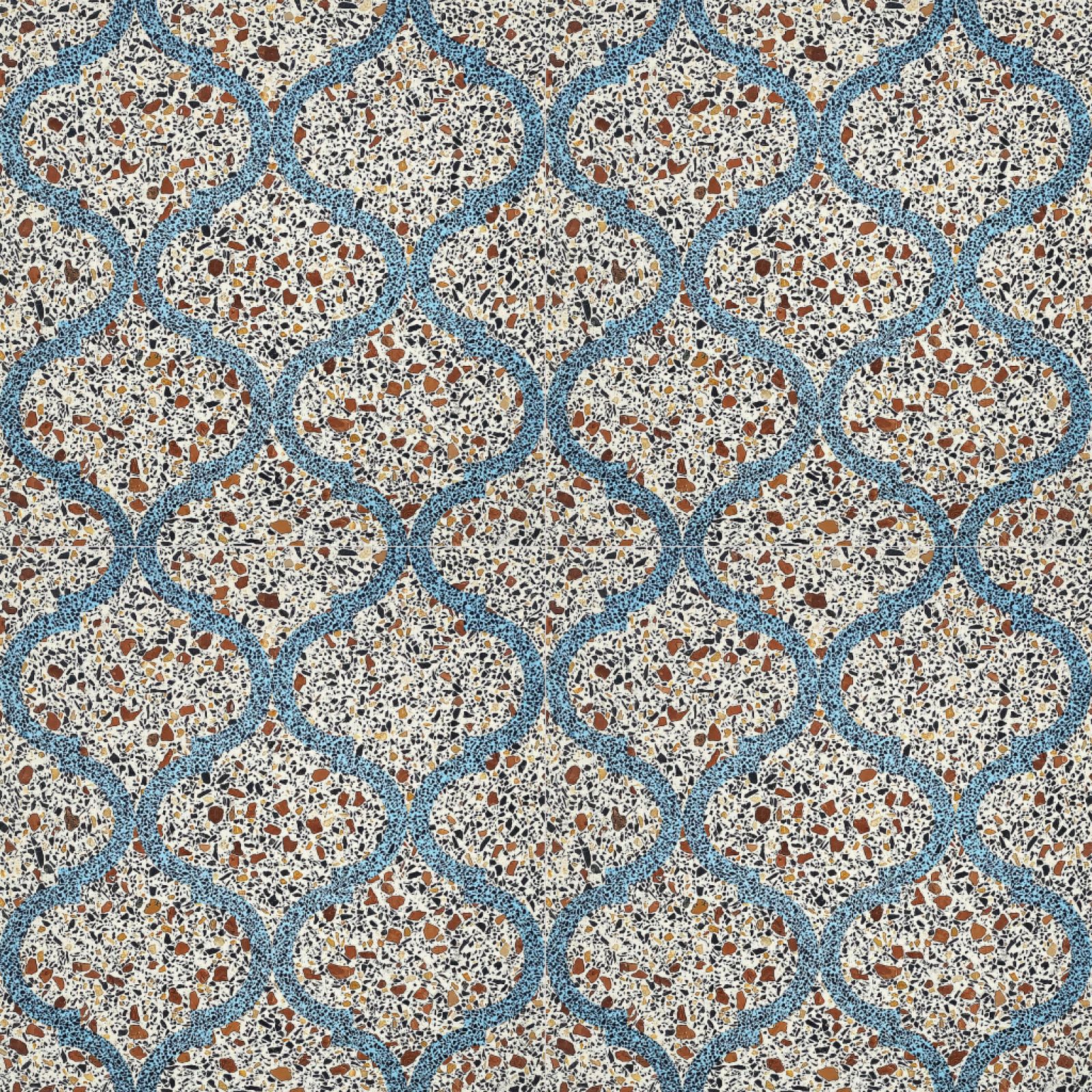 Az N2079T terrazzo stílusú burkolólap tökéletesen illik skandináv, mediterrán vagy akár ipari enteriőrökbe is.