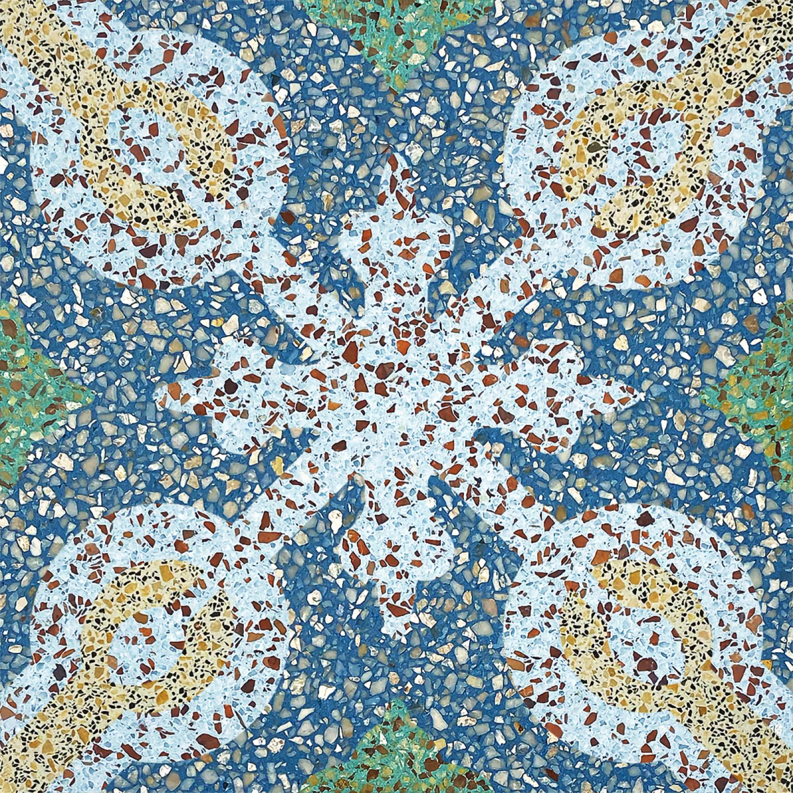 N2091T terrazzo cementlap természetes kődarabokkal dúsított felülete elegáns. Ideális lépcsőre, folyosóra vagy teraszra, könnyen tisztítható és tartós burkolat.